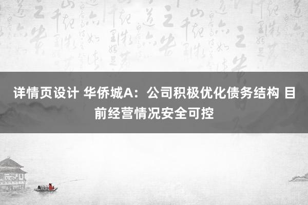 详情页设计 华侨城A：公司积极优化债务结构 目前经营情况安全可控